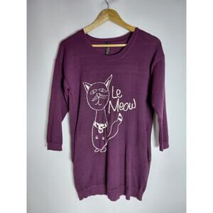 Melissa McCarthy Seven7 Le Meow Graphic Sweater Purple Knit Women Size S